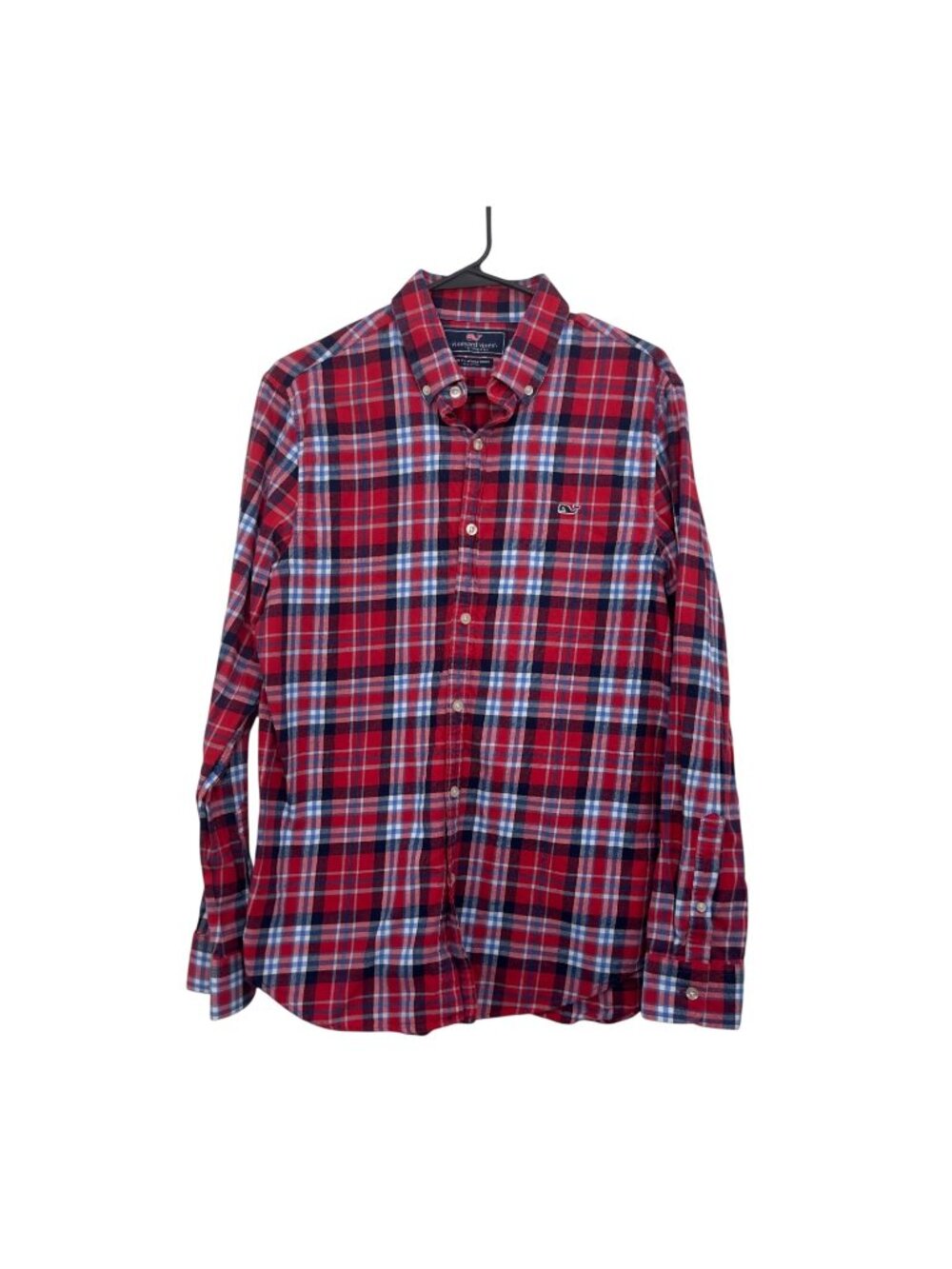 Vineyard Vines Mens Slim Fit Red Plaid Button-Down Whale Shirt SZ Medium